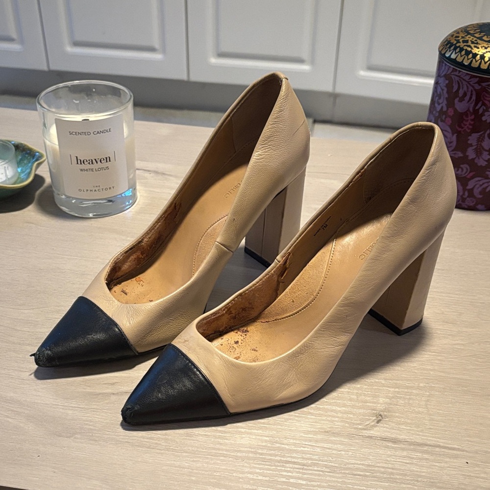 Banana Republic Two-Tone Pointed Block Heel Pumps - Beige & Black